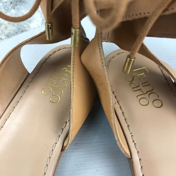 Franco Sarto Women's Size 8.5M Glenys Brown Leather Ankle Tie Flat Sandals - Picture 14 of 16